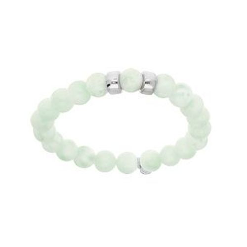 Bracelet Argent Rhodié Extensible Boules Angelite Vert Clair Véritable 2 Charms À Graver