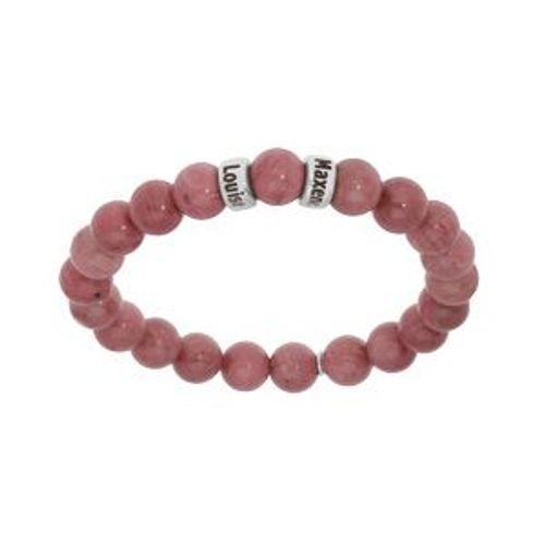 Bracelet Argent Rhodié Extensible Boules Rhodocrosite Rose Véritable 2 Charms À Graver