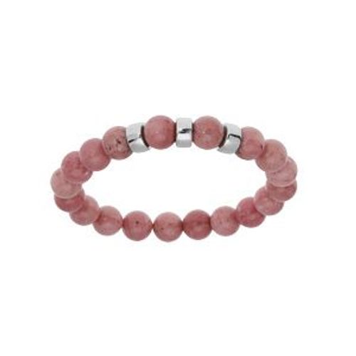 Bracelet Argent Rhodié Extensible Boules Rhodocrosite Rose Véritable 3 Charms À Graver