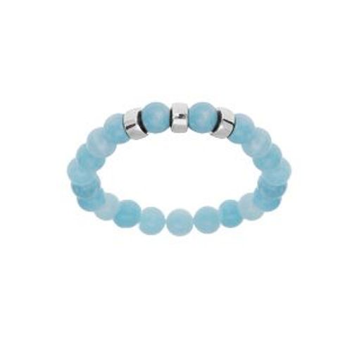 Bracelet Argent Rhodié Extensible Boules Jade Bleu Véritable 3 Charms À Graver