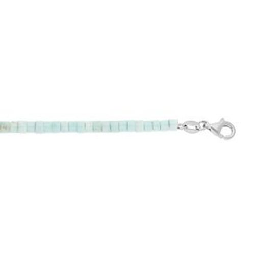 Bracelet Argent Rhodié Rondelles Pierre Turquoise Veritable 17+3cm