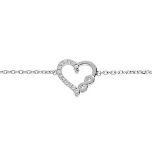 Bracelet Argent Rhodié Coeur Et Infini Oxydes Blancs Sertis 16+2cm