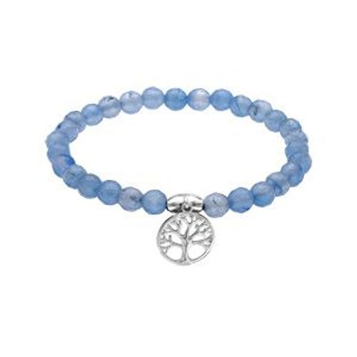 Bracelet Argent Rhodié Extensible Pierres Naturelles Agate Bleu Clair Arbre De Vie