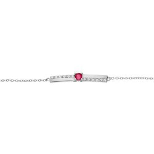 Bracelet Argent Rhodié Rubis Véritable Et Topazes Blanches 16+3cm
