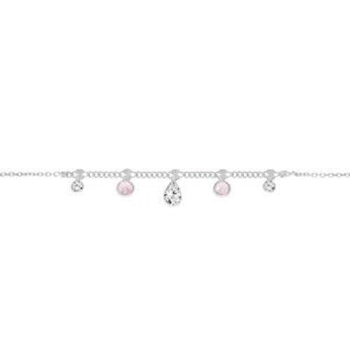 Chaîne Cheville Argent Rhodié Pampilles Oxydes Rose Et Blancs 22+3cm