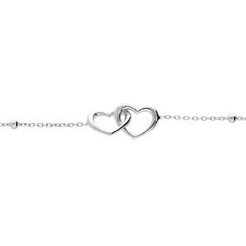 Bracelet Argent Rhodié Double Coeur Entremélé 15+3cm