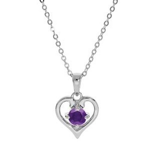 Collier Argent Rhodié Pendentif Coeur Amethyste Véritable 40+5cm