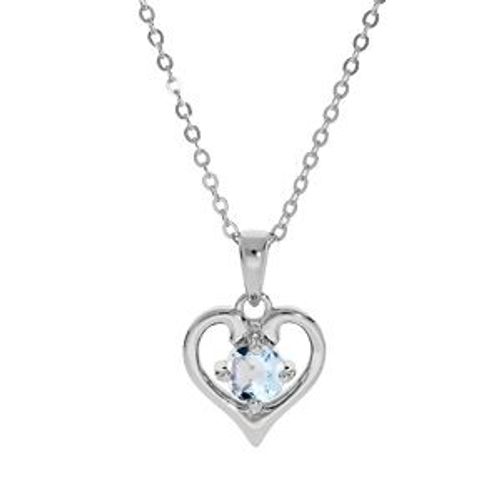 Collier Argent Rhodié Pendentif Coeur Topaze Bleu Véritable 40+5cm