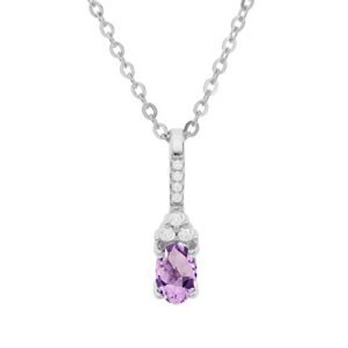 Collier Argent Rhodié Pendentif Amethyste Veritable Et Oxydes Blancs Sertis 40+5cm