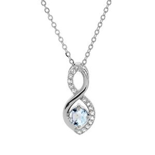 Collier Argent Rhodié Pendentif Infini Topaze Bleu Veritable Et Oxydes Blancs Sertis 40+5cm