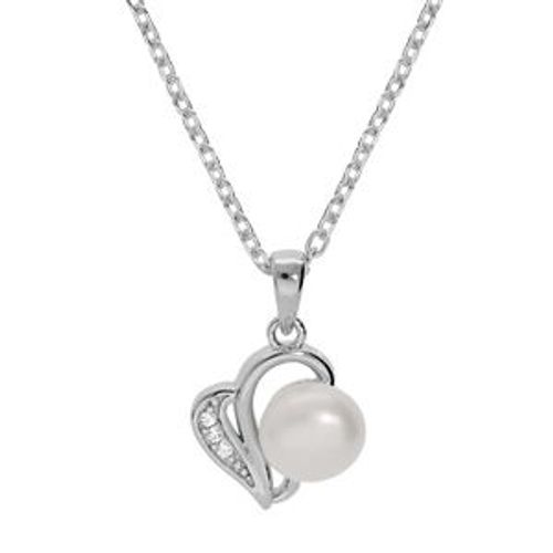 Collier Argent Rhodié Pendentif Perle De Culture D'eau Douce Blanche 8mm Et Oxydes Blancs Sertis 42+3cm