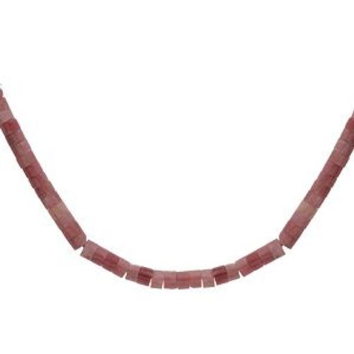 Collier Argent Rhodié Rondelles Pierre Rodonite Rose Veritable 40+5cm