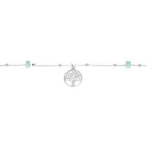 Chaîne Cheville Argent Rhodié Arbre De Vie Rondelles Turquoise Véritable 22+3cm