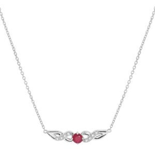 Collier Argent Rhodié Rubis Veritable Et Topazes Blanches 42+3cm
