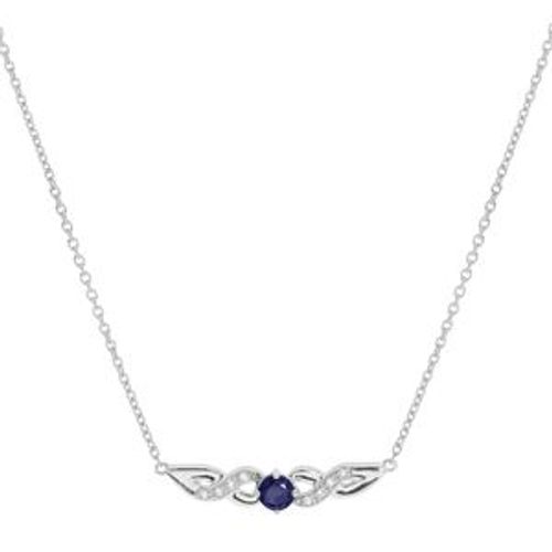 Collier Argent Rhodié Saphir Veritable Et Topazes Blanches 42+3cm