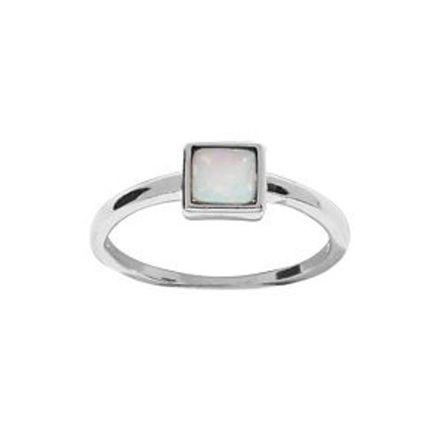 Bague Argent Rhodié Opale Blanche Imitation Forme Carré