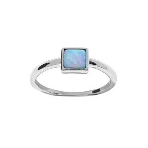 Bague Argent Rhodié Opale Bleue Imitation Forme Carré
