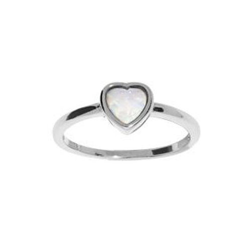 Bague Argent Rhodié Opale Blanche Imitation Forme Coeur