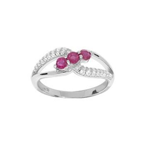 Bague Argent Rhodié Oxydes Rouges Et Blancs Sertis