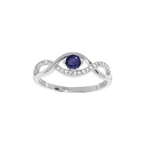 Bague Argent Rhodié Oxydes Bleus Et Blancs Sertis