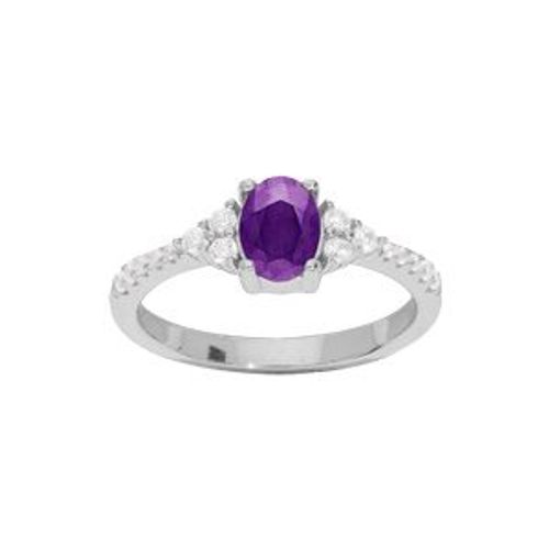 Bague Argent Rhodié Amethyste Et Oxydes Blancs Sertis