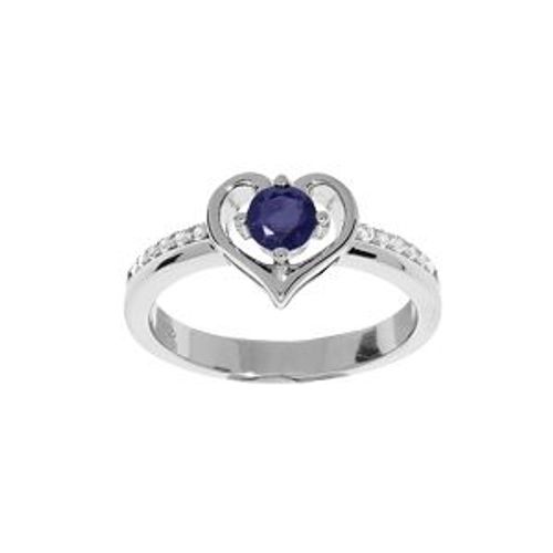 Bague Argent Rhodié Coeur Oxydes Bleu Et Blancs Sertis