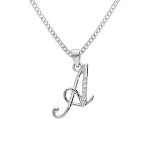 Collier Argent Rhodié Pendentif Initiale A Oxydes Blancs Sertis 42+3cm