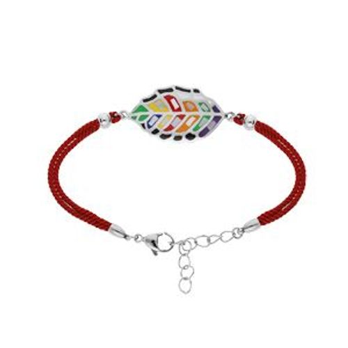 Bracelet Acier Stella Mia Feuille Résine Multi Couleur Et Nacre Cordon Rouge