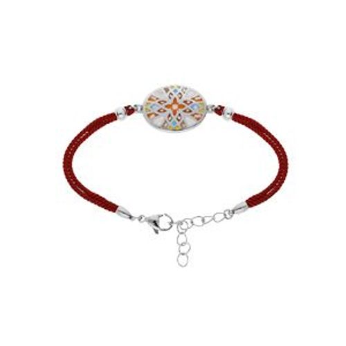 Bracelet Acier Stella Mia Résine Multi Couleur Et Nacre Bracelet Cordon Rouge 16+3cm