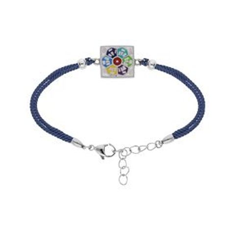 Bracelet Acier Stella Mia Mosaique Résine Multi Couleur Et Nacre Cordon Bleu 16+3cm