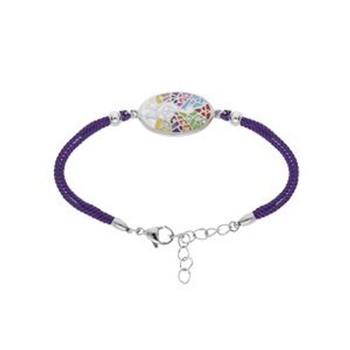 Bracelet Acier Stella Mia Paon Résine Multi Couleur Et Nacre Cordon Mauve 16+3cm