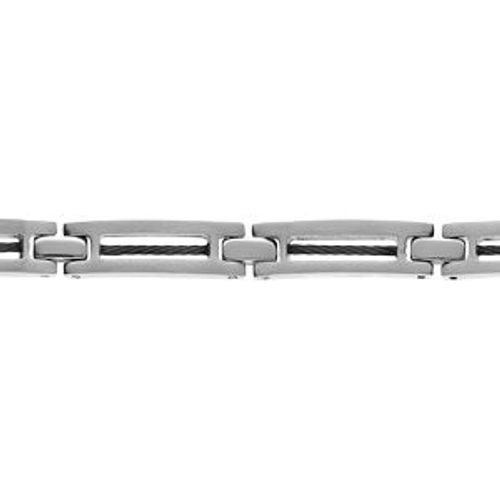 Bracelet Acier Et Câble Noir 19+1,5cm Réglable Double Fermoir