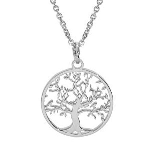 Collier Acier Pendentif Rond Arbre De Vie Decoupe 20mm 40+5cm
