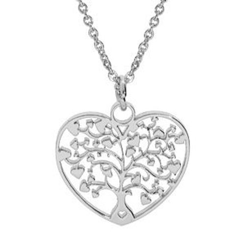 Collier Acier Pendentif Coeur Arbre De Vie Decoupe 22mm 40+5cm