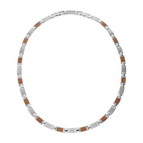 Collier Acier Et Aspect Bois 49cm + 4cm Réglable Double Fermoir