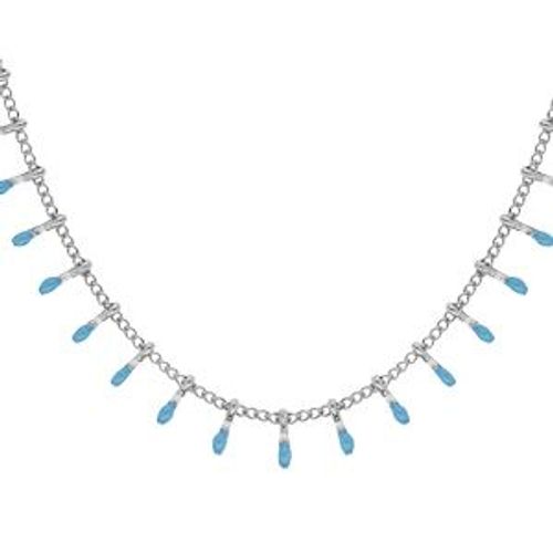 Collier Acier Pampilles Résine Turquoise 40+5cm