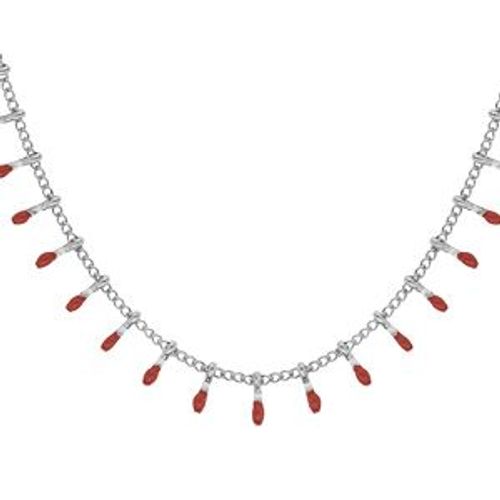 Collier Acier Pampilles Résine Rouge 40+5cm