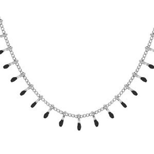 Collier Acier Pampilles Résine Noire 40+5cm