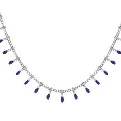 Collier Acier Pampilles Résine Bleu 40+5cm
