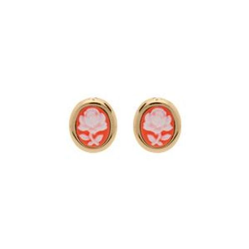 Boucles D'oreilles Tige Plaqué Or Style Camée Motif Fleur Résine Rose