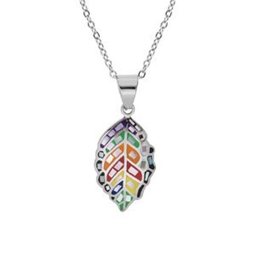 Collier Acier Stella Mia Pendentif Motif Feuille Résine Multi Couleur Et Nacre 38+6cm