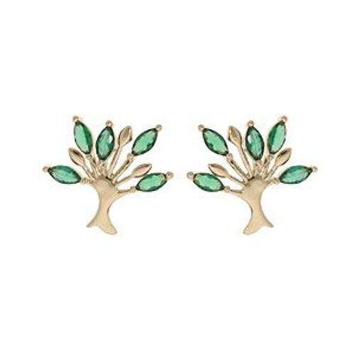 Boucles D'oreilles Tige Plaqué Or Arbre De Vie Oxydes Verts