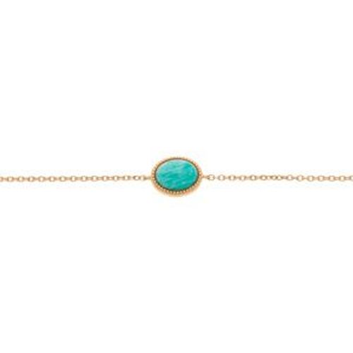 Bracelet Plaqué Or Cabochon Contour Perlé Pierre Amazonite Véritable 16+2cm