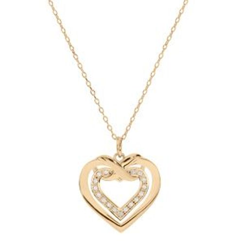 Collier Plaqué Or Double Coeur Oxydes Blancs Sertis 42+3cm