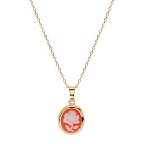 Collier Plaqué Or Pendentif Camée Motif Fleur Résine Rose 40+5cm