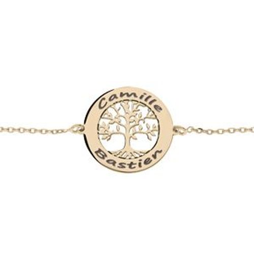 Bracelet Plaqué Or Jaune Petit Arbre De Vie 20mm Contour À Graver 15,5+3cm