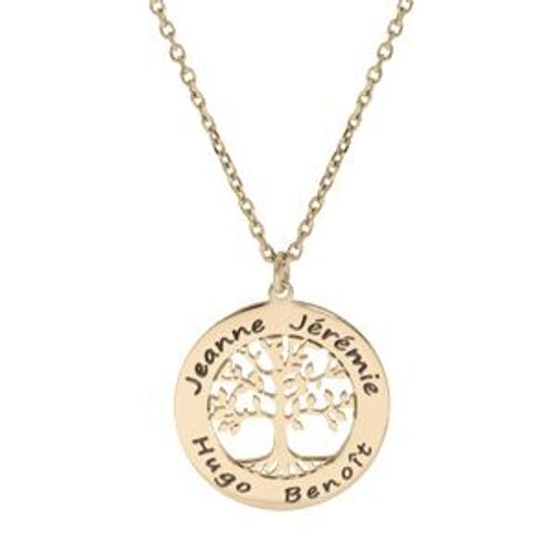 Collier Plaqué Or Jaune Petit Arbre De Vie 20mm Contour À Graver 38+5cm