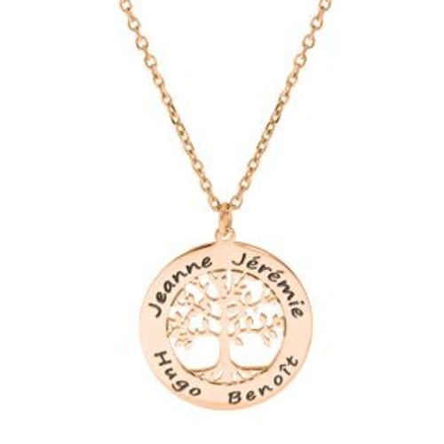 Collier Plaqué Or Rose Petit Arbre De Vie 20mm Contour À Graver 38+5cm