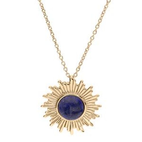 Collier Plaqué Or Pendentif Cabochon Lapis Lazuli Véritable 42+3cm