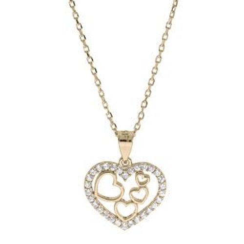 Collier Plaqué Or Pendentif Coeur Contour Oxydes Blancs Sertis 40+5cm